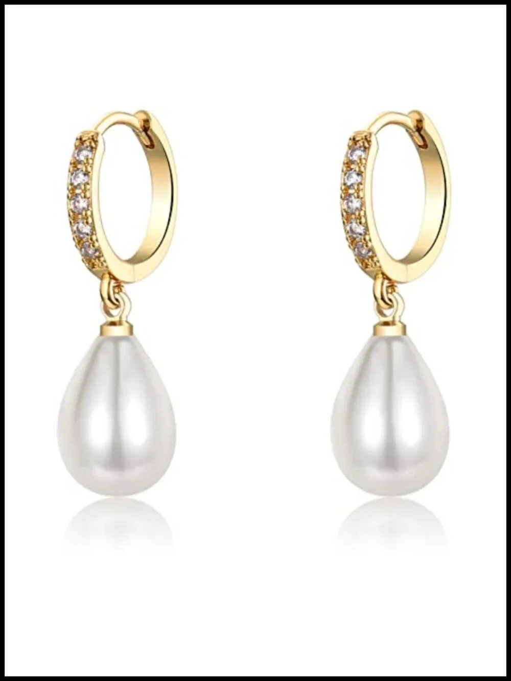Sterling Silver Simulated Pearl Hoop Drop Earrings CZ Dangle Women's Jewelry
